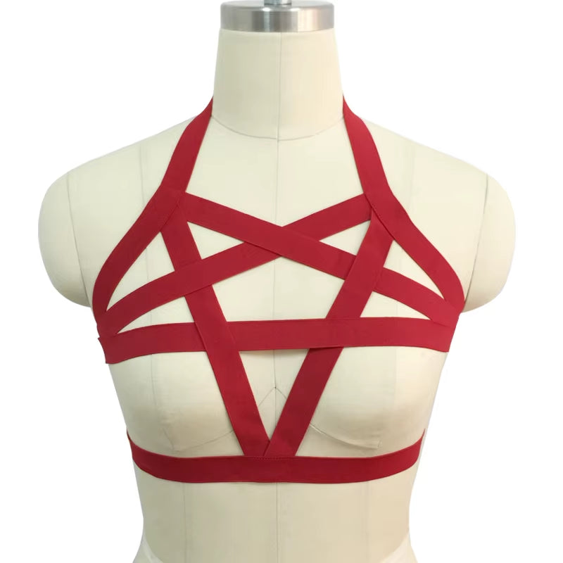 Underwear Woman Pentagram Punk Harness Cage Bra Sexy Pastel Goth Body Harness Harajuku Bra Black Bondage Harness Bra Lingerie