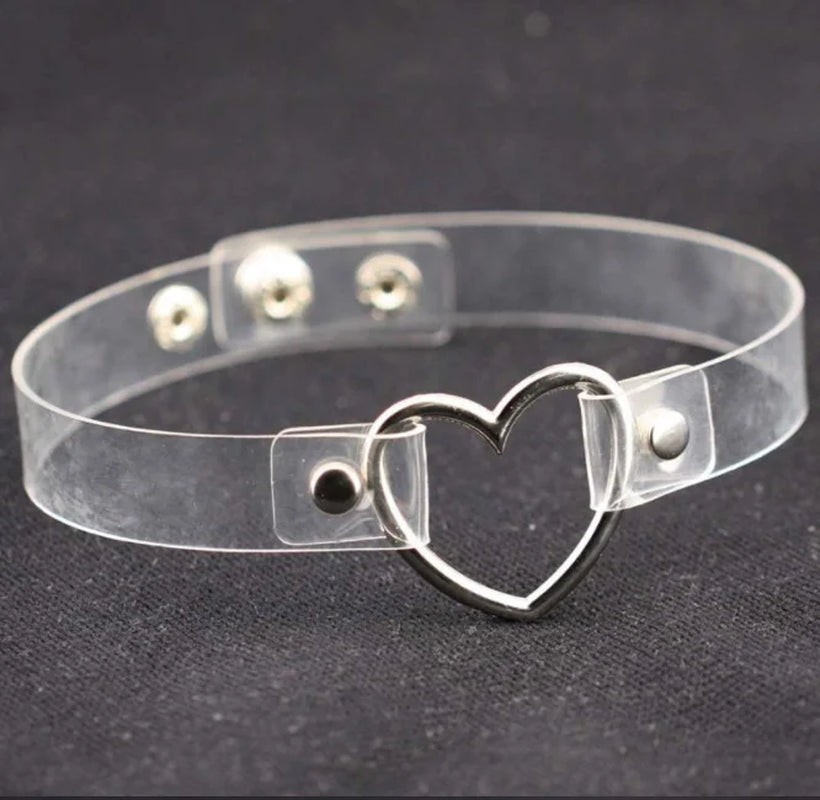 Clear Punk Choker Women Adjustable Transparent Heart Choker Necklace Gothic Girls Collar Necklace Women Goth Fashion Accessory