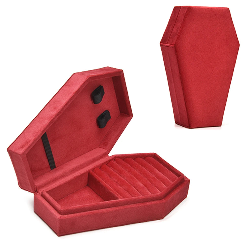 Retro Velvet Coffin Shape Jewelry Box Gothic Vampire Red Jewelry Box Portable Ring Necklace Storage Box Fast Delivery