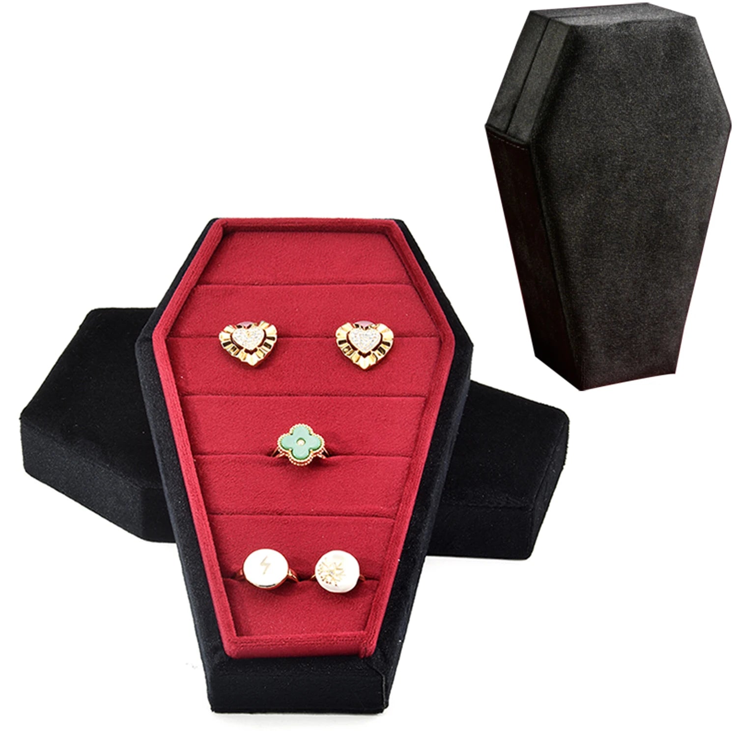 Retro Velvet Coffin Shape Jewelry Box Gothic Vampire Red Jewelry Box Portable Ring Necklace Storage Box Fast Delivery