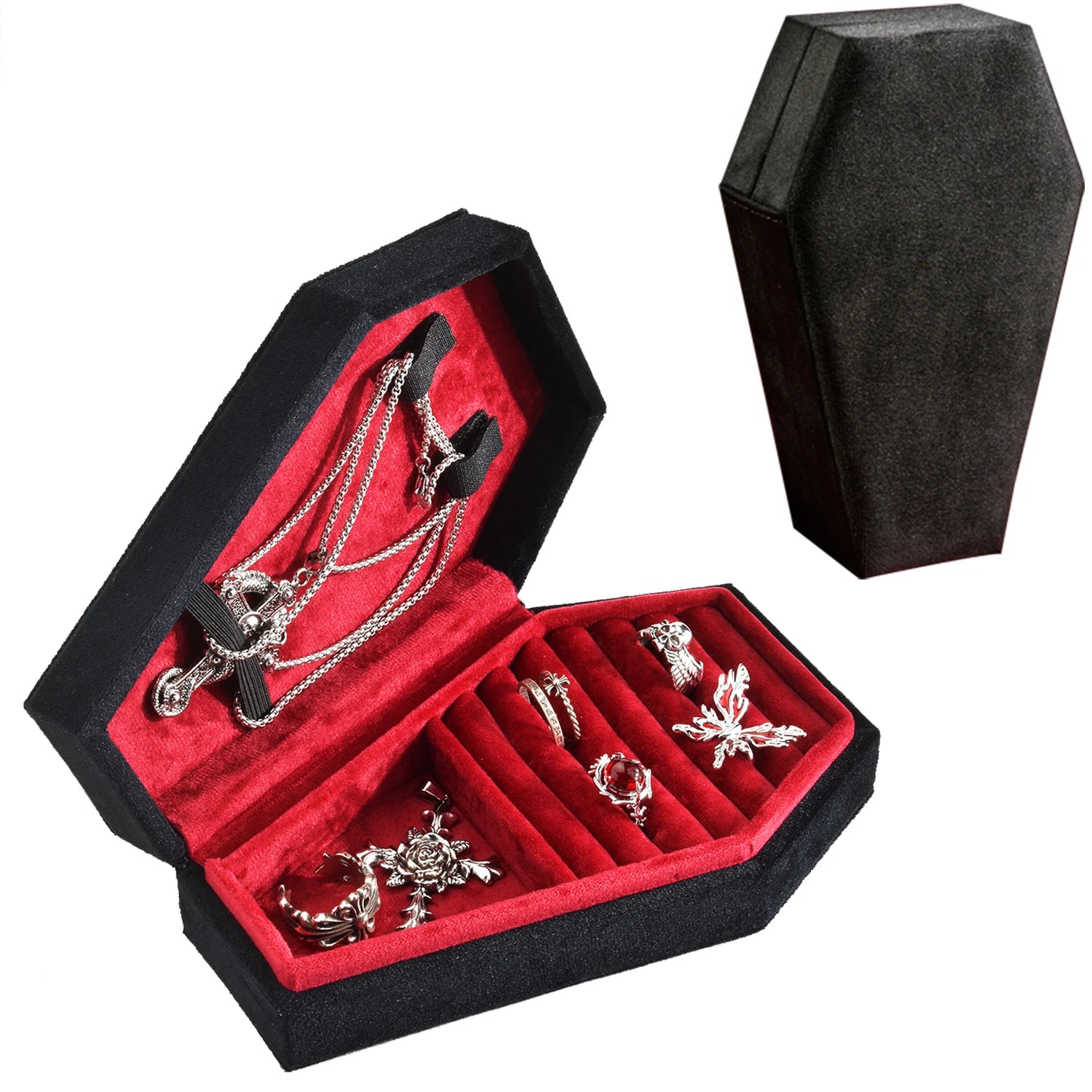 Retro Velvet Coffin Shape Jewelry Box Gothic Vampire Red Jewelry Box Portable Ring Necklace Storage Box Fast Delivery