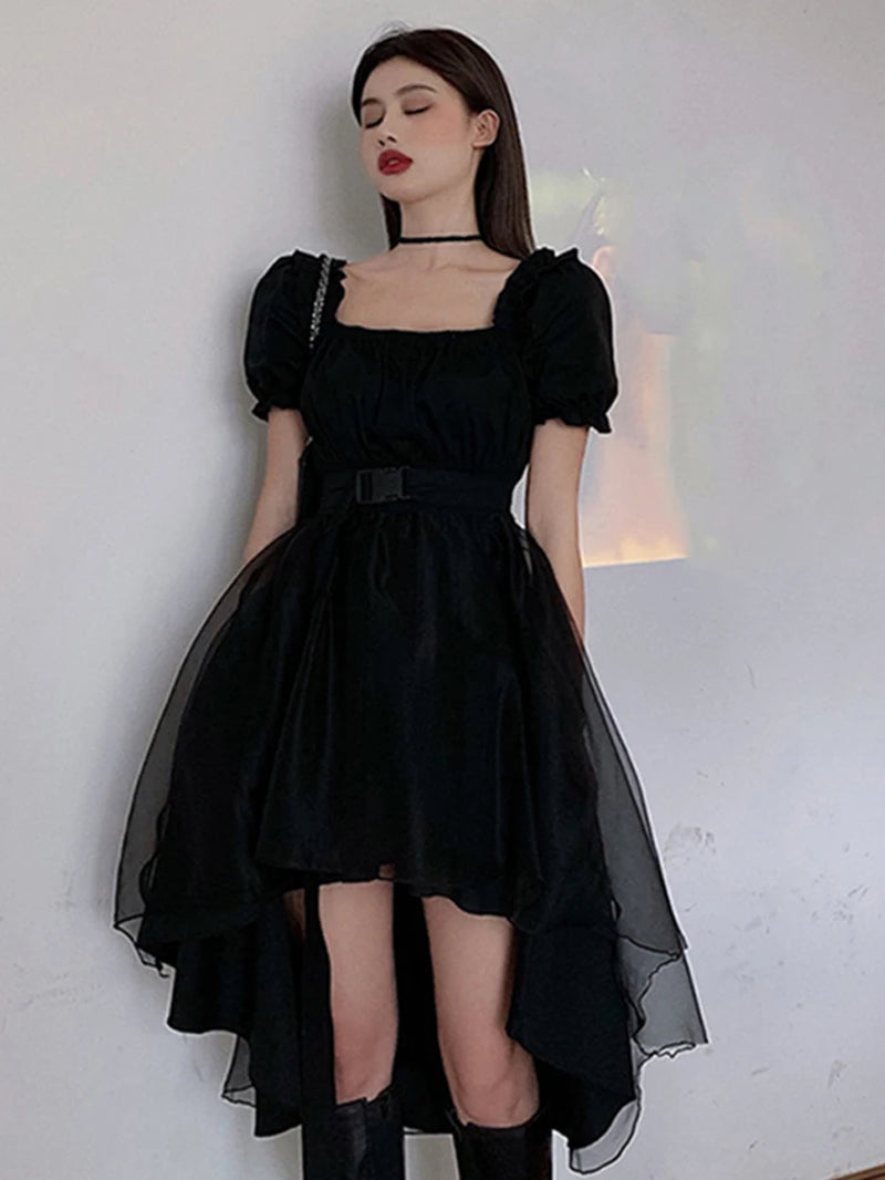 Harajuku Y2K Cyber Alt Dress E Girl Ruffle Hepburn Kawaii Ropa Fairycore Irregular Black Gothic Dresses Emo Mini Lolita Vestidos