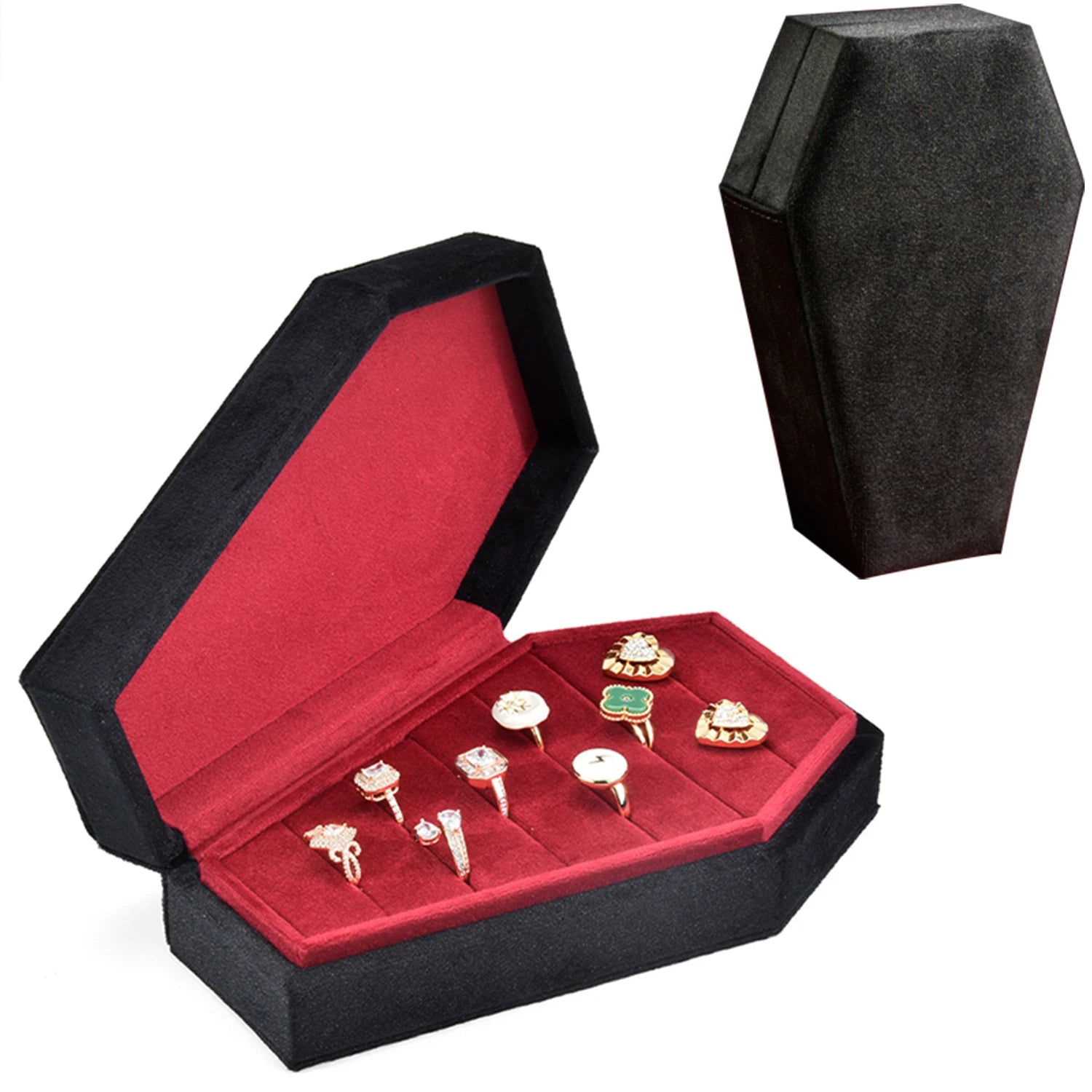 Retro Velvet Coffin Shape Jewelry Box Gothic Vampire Red Jewelry Box Portable Ring Necklace Storage Box Fast Delivery
