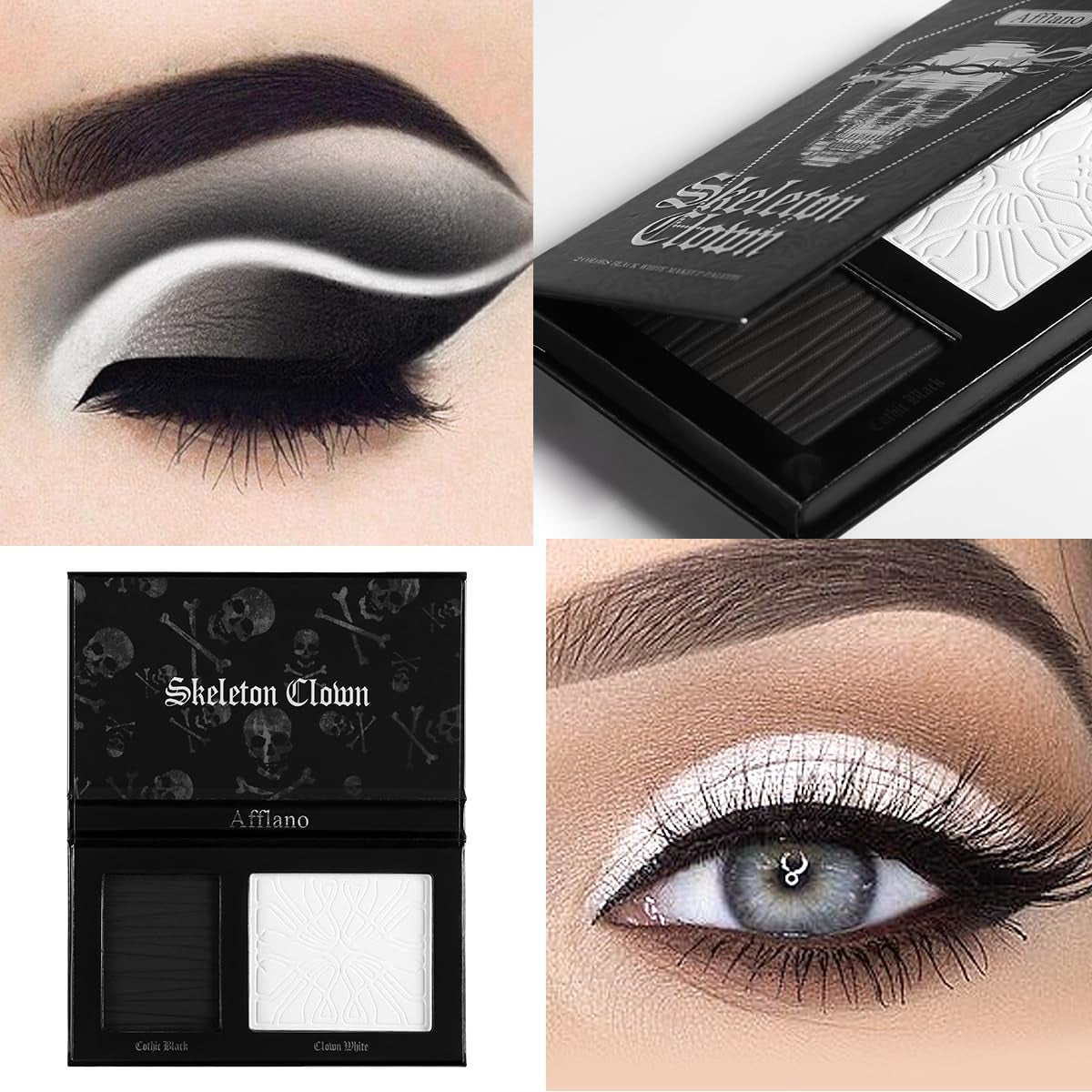 Black White Makeup Palette, White Pressed Setting Powder Goth Halloween Black Gothic Foundation & Eyeshadow Kit, Matte Finish for Smokey Eyes, High-Pigment Face Paint Skeleton Cosplay & Costume Looks