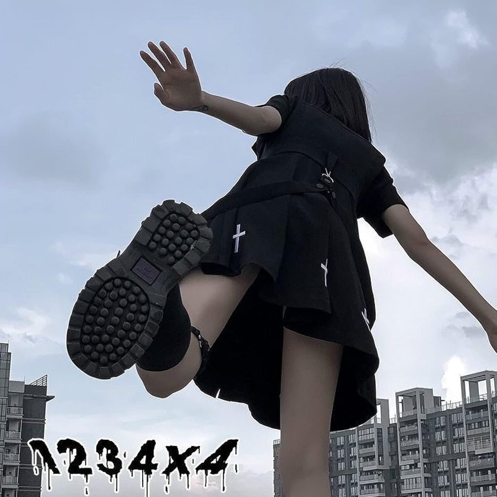 Goth Dress Punk Gothic Harajuku Summer Black Mini Dress Shirt Women Short Sleeve Emo Clothes Mall Goth Accessories