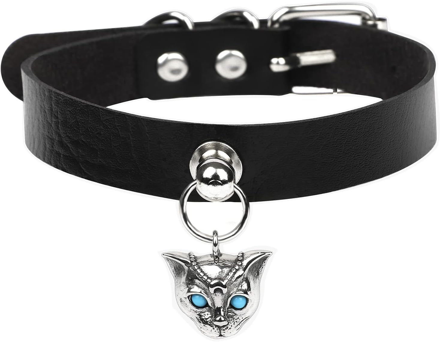 Spiked Choker Goth Necklaces Cat Black Chokers Necklaces for Women Leather Choker for Men Heart Choker Collar Adjustable Punk Jewelry Gifts(Cat A)