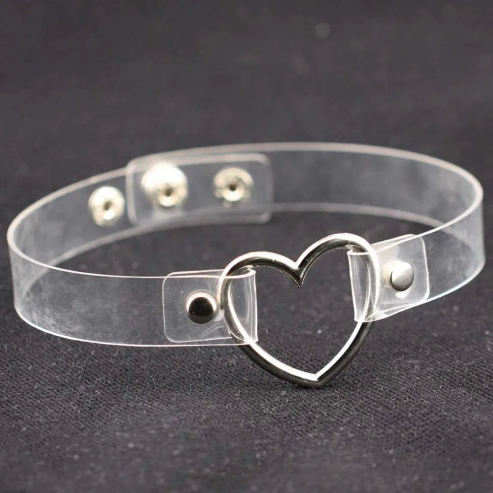 Clear Punk Choker Women Adjustable Transparent Heart Choker Necklace Gothic Girls Collar Necklace Women Goth Fashion Accessory