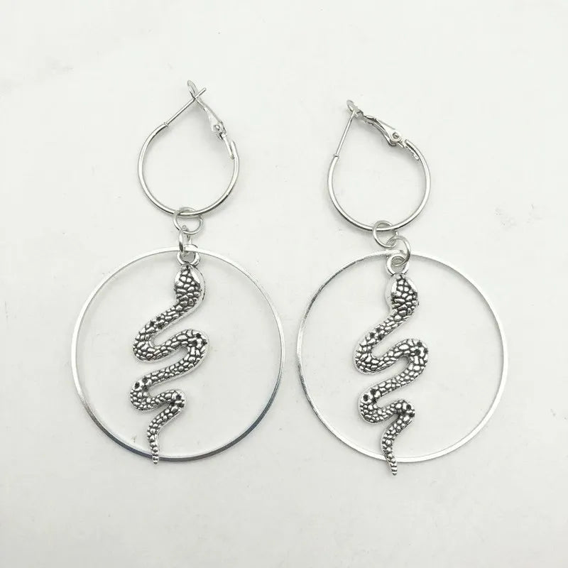 Silver Plated-Snake - Hoop Earrings - Serpent - Goth - Gift - Gothic - Hoops - Silver - Witchy - Goddess - Dark - Statement
