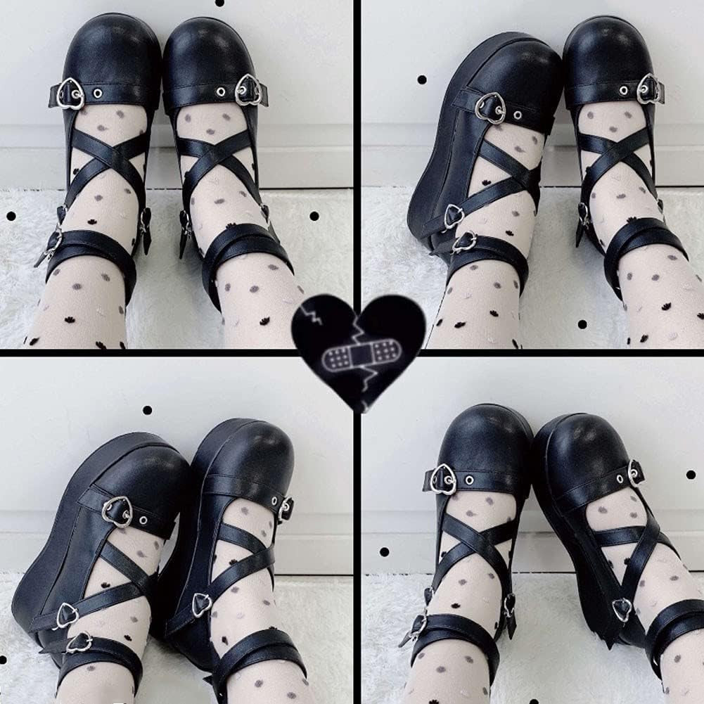 Womens Mary Jane Shoes round Toe Buckle Ankle T-Strap Goth Platform Pumps Oxford Shoes for Women